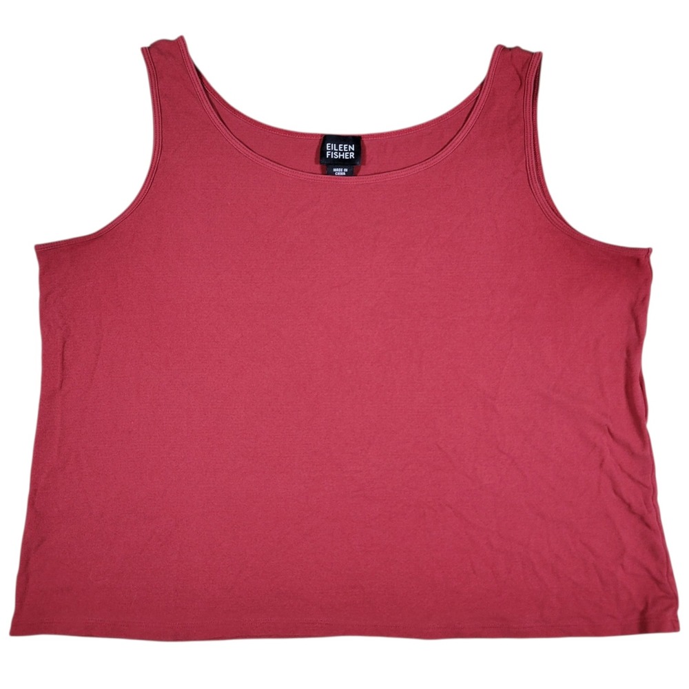 Eileen Fisher Tank Top Womens L Red 100% Silk Crepe Scoop Neck Minimalist Casual